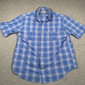 Duluth Trading Co‎ Shirt Mens Large Blue Plaid Button Down Nylon Hiking Outdoors